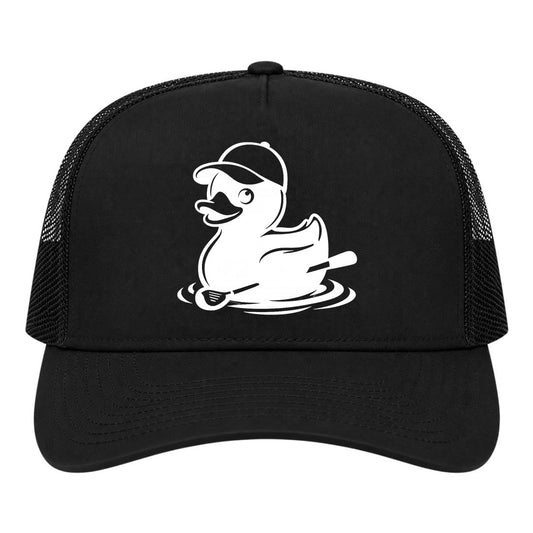 Black Rubber Duck With Golf Club Golf Trucker Hat