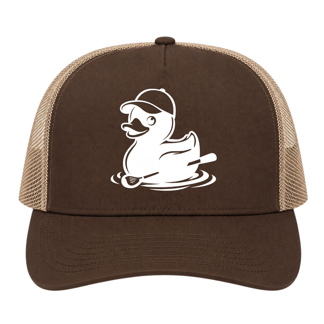 Brown Rubber Duck With Golf Club Golf Trucker Hat