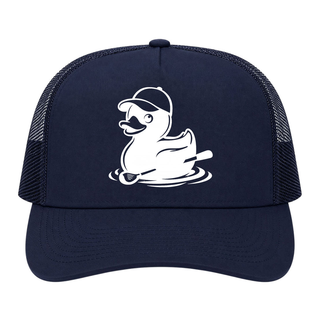 Navy Blue Rubber Duck With Golf Club Golf Trucker Hat