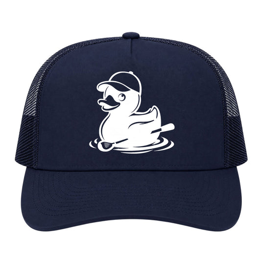 Navy Blue Rubber Duck With Golf Club Golf Trucker Hat