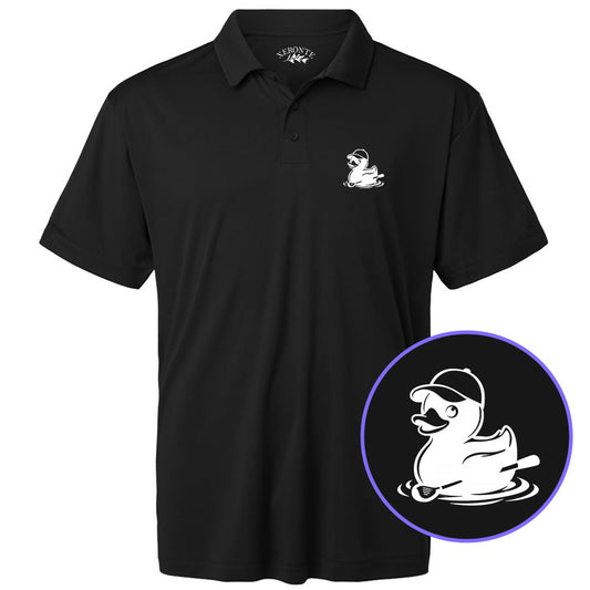 Black Rubber Duck With Golf Club Men's Golf Polo Shirt