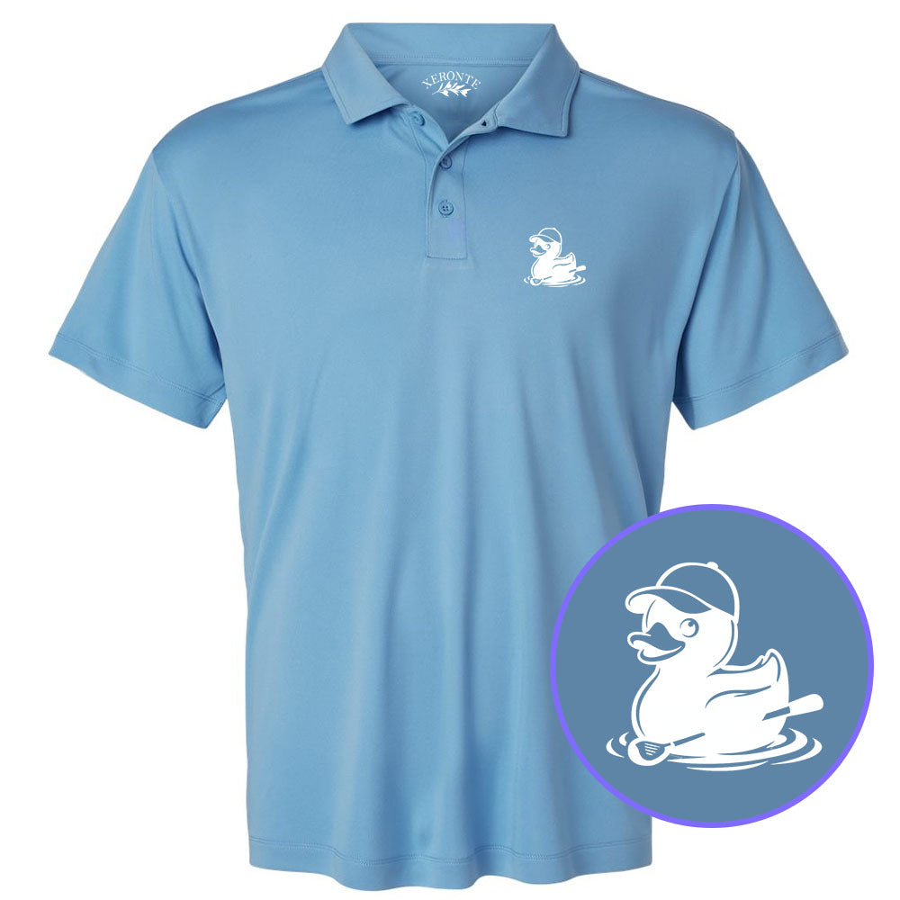 Carolina Blue Rubber Duck With Golf Club Men's Golf Polo Shirt