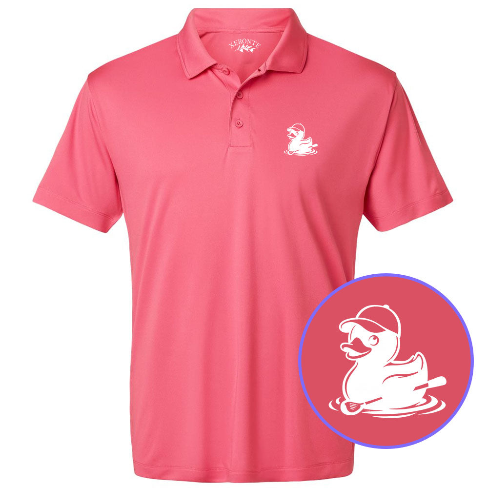 Pink Rubber Duck With Golf Club Men's Golf Polo Shirt