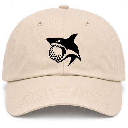 Beige Shark Biting Golf Ball Golf Dad Hat
