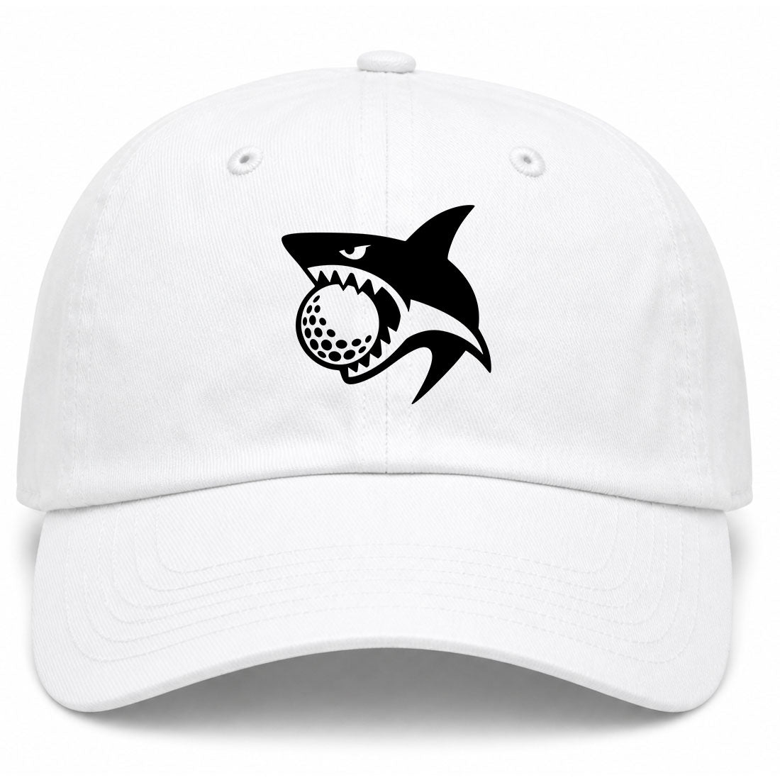 White Shark Biting Golf Ball Golf Dad Hat