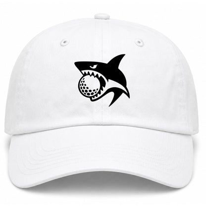 White Shark Biting Golf Ball Golf Dad Hat