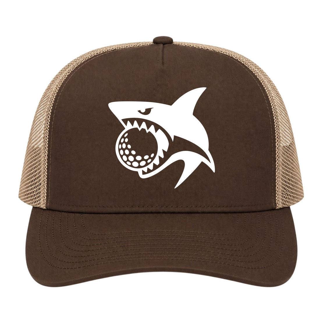 Brown Shark Biting Golf Ball Golf Trucker Hat