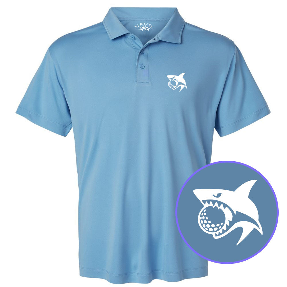 Carolina Blue Shark Biting Golf Ball Men's Golf Polo Shirt
