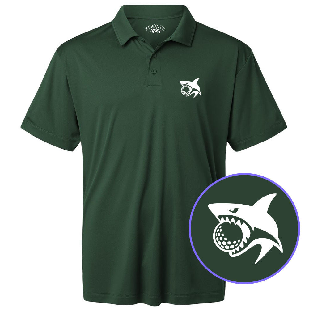 Green Shark Biting Golf Ball Men's Golf Polo Shirt