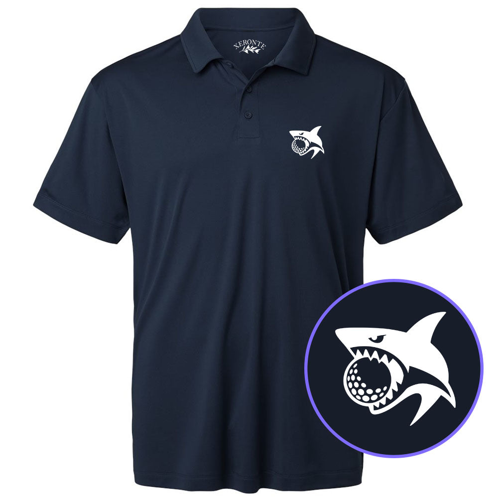 Navy Blue Shark Biting Golf Ball Men's Golf Polo Shirt