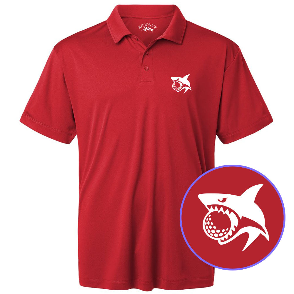 Red Shark Biting Golf Ball Men's Golf Polo Shirt