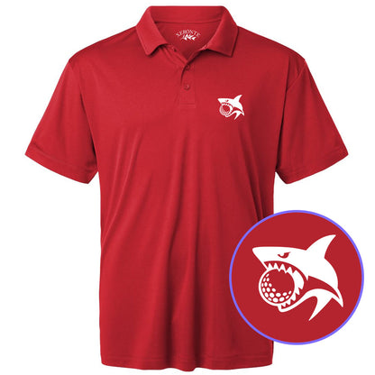 Red Shark Biting Golf Ball Men's Golf Polo Shirt