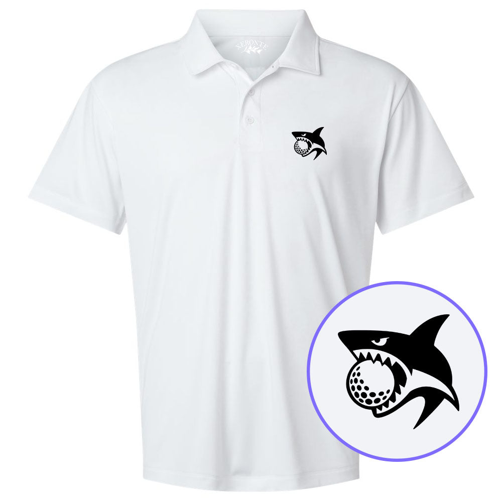 White Shark Biting Golf Ball Men's Golf Polo Shirt