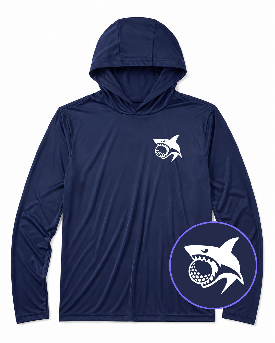 Navy Blue Shark Biting Golf Ball Men's Lightweight Performance Golf Hoodie