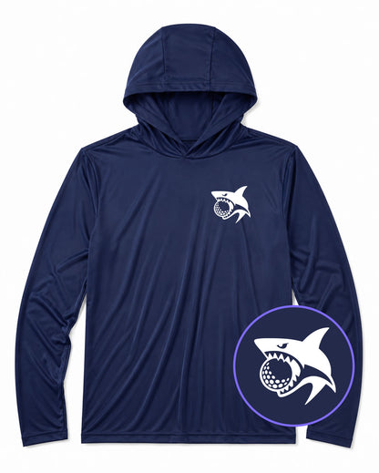 Navy Blue Shark Biting Golf Ball Men's Lightweight Performance Golf Hoodie