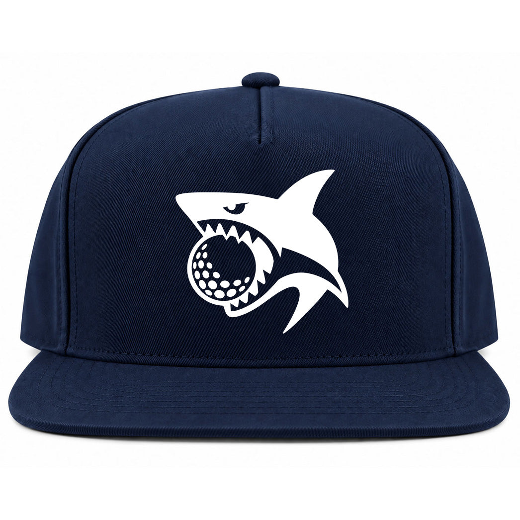 Navy Blue Shark Biting Golf Ball Golf Snapback Hat