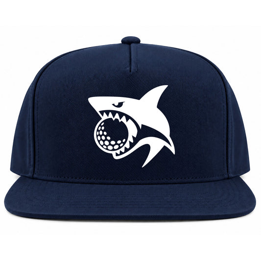 Navy Blue Shark Biting Golf Ball Golf Snapback Hat