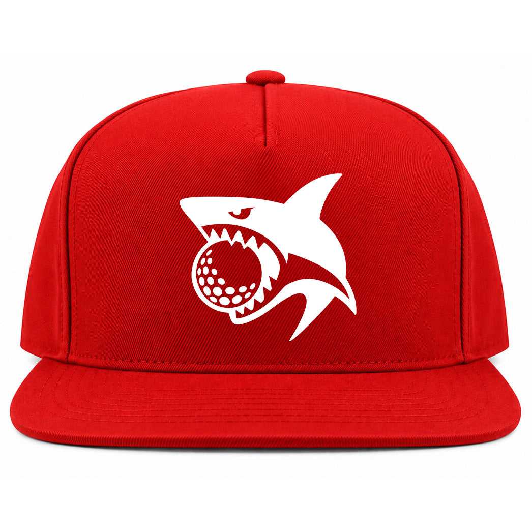 Red Shark Biting Golf Ball Golf Snapback Hat