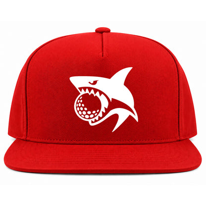 Red Shark Biting Golf Ball Golf Snapback Hat