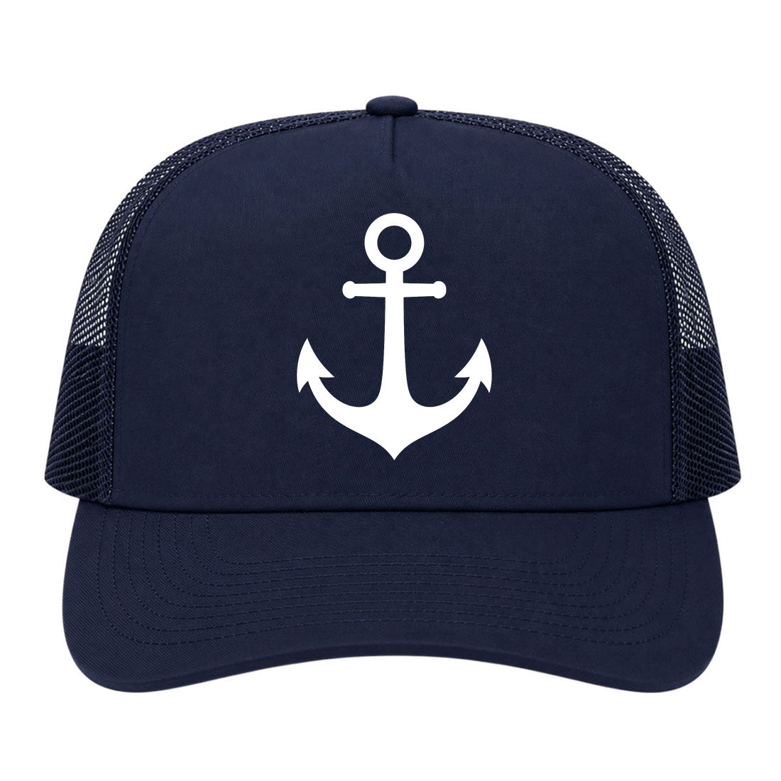 Navy Blue Ship Anchor Golf Trucker Hat