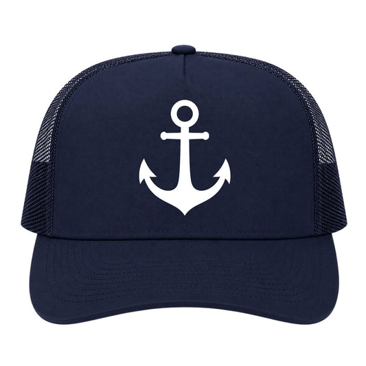 Navy Blue Ship Anchor Golf Trucker Hat