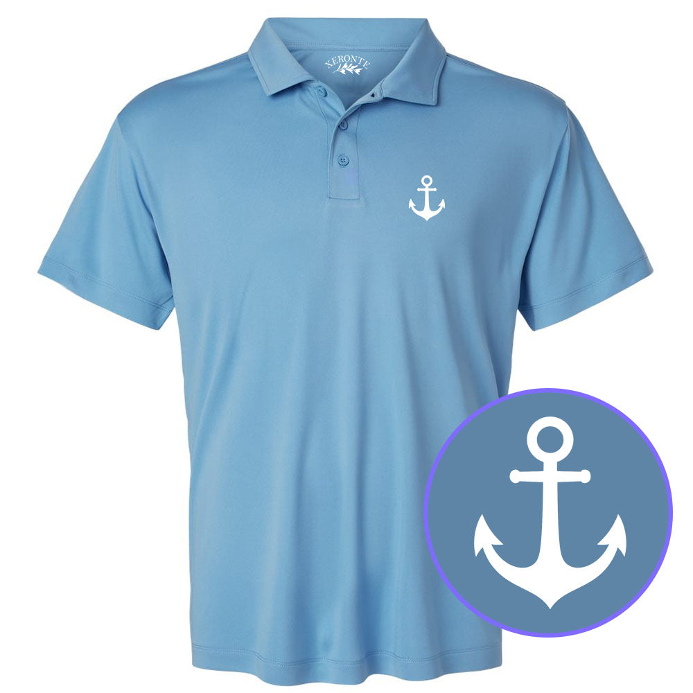 Carolina Blue Ship Anchor Men's Golf Polo Shirt