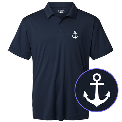 Navy Blue Ship Anchor Men's Golf Polo Shirt