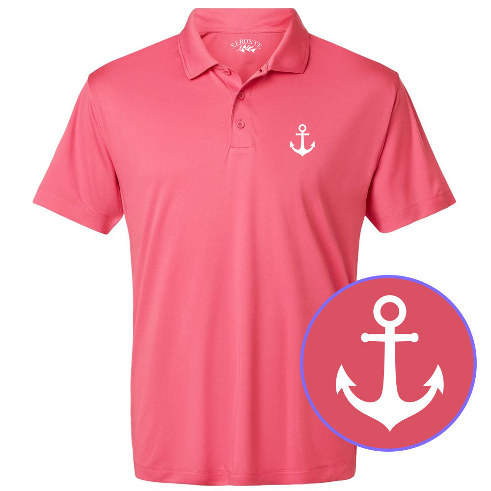 Pink Ship Anchor Men's Golf Polo Shirt