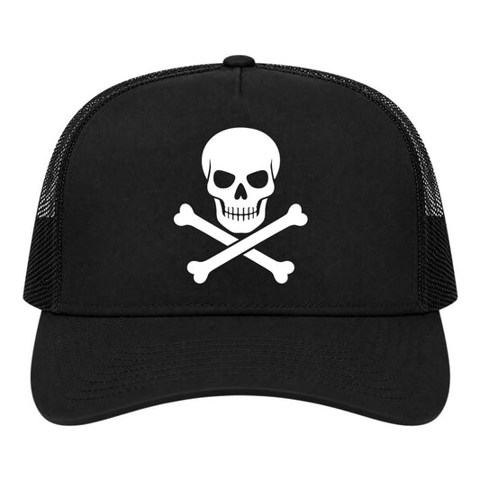 Black Skull And Crossbones Golf Trucker Hat