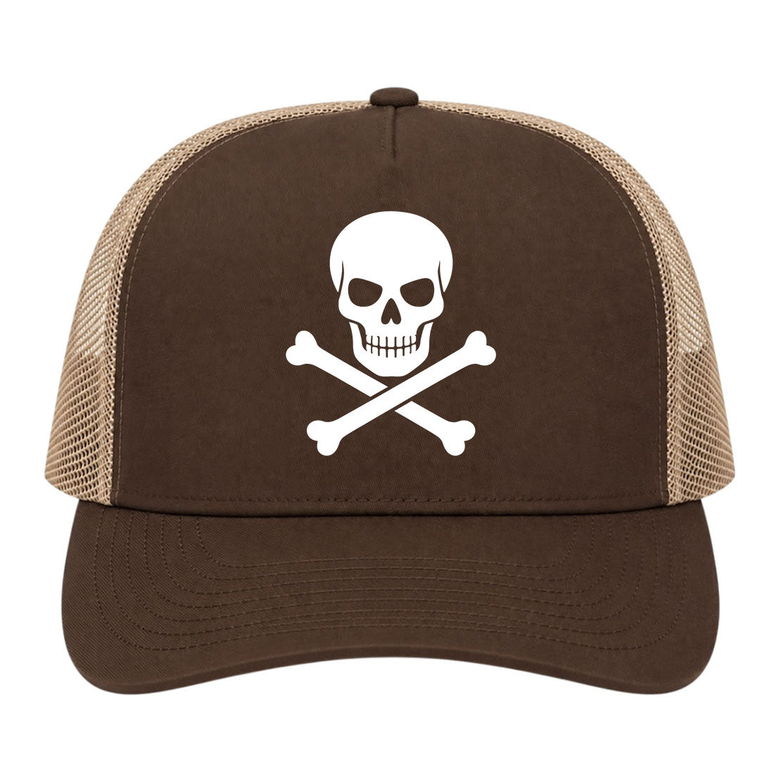 Brown Skull And Crossbones Golf Trucker Hat
