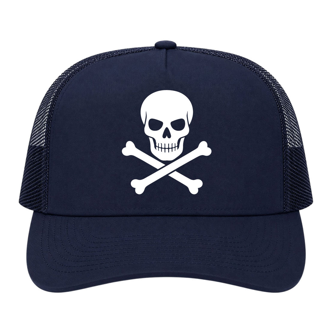 Navy Blue Skull And Crossbones Golf Trucker Hat