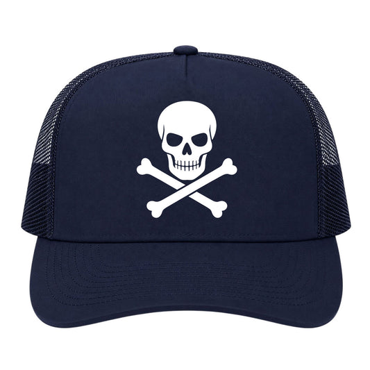 Navy Blue Skull And Crossbones Golf Trucker Hat