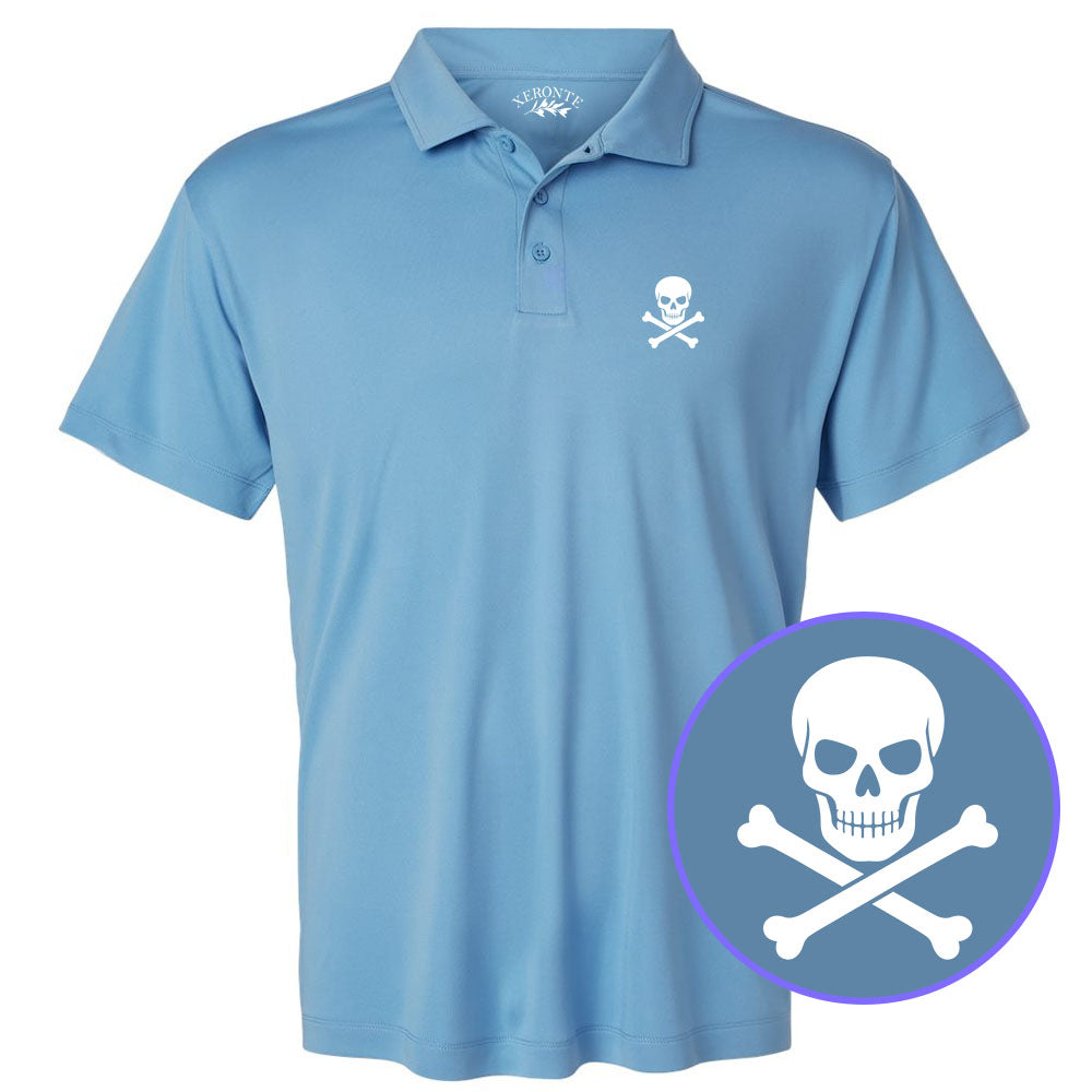 Carolina Blue Skull And Crossbones Men's Golf Polo Shirt