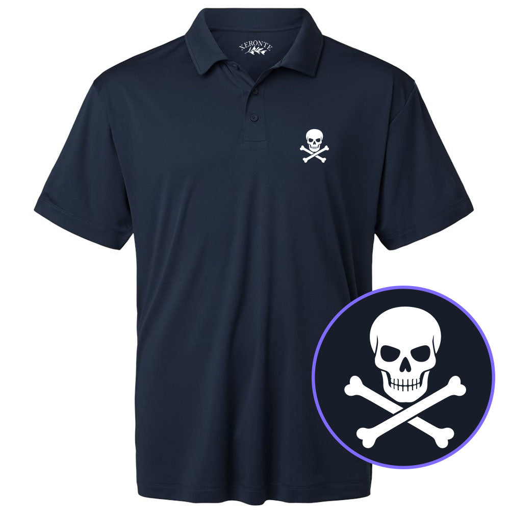Navy Blue Skull And Crossbones Men's Golf Polo Shirt