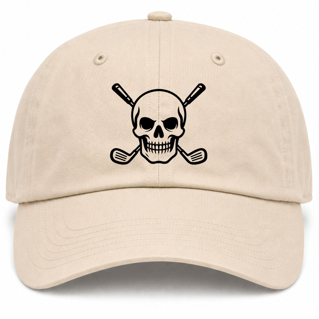 Beige Skull And Golf Clubs Alternative Golf Dad Hat