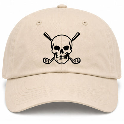 Beige Skull And Golf Clubs Alternative Golf Dad Hat