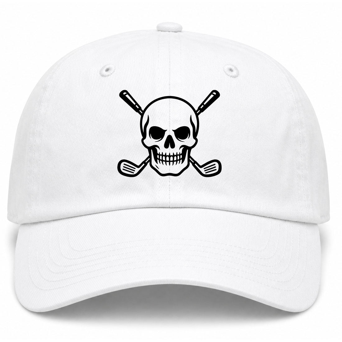 White Skull And Golf Clubs Alternative Golf Dad Hat