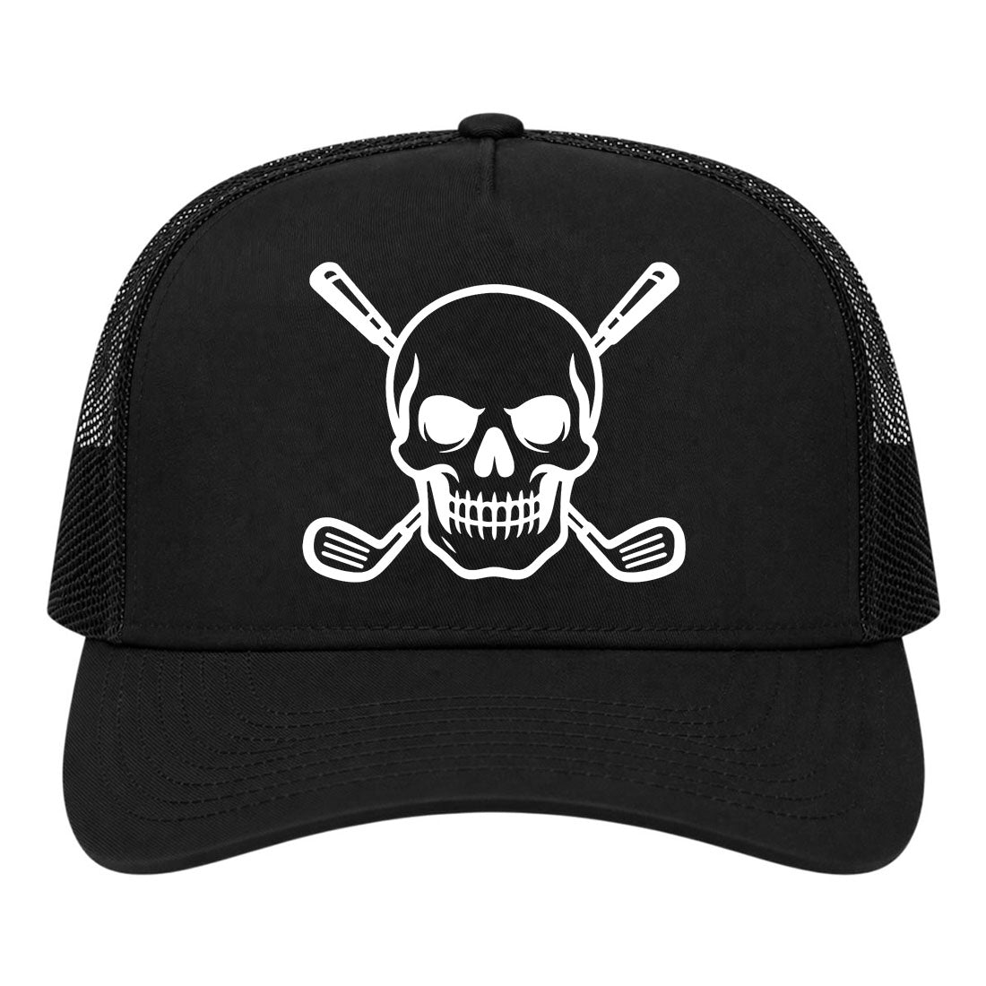 Black Skull And Golf Clubs Alternative Golf Trucker Hat