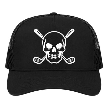 Black Skull And Golf Clubs Alternative Golf Trucker Hat