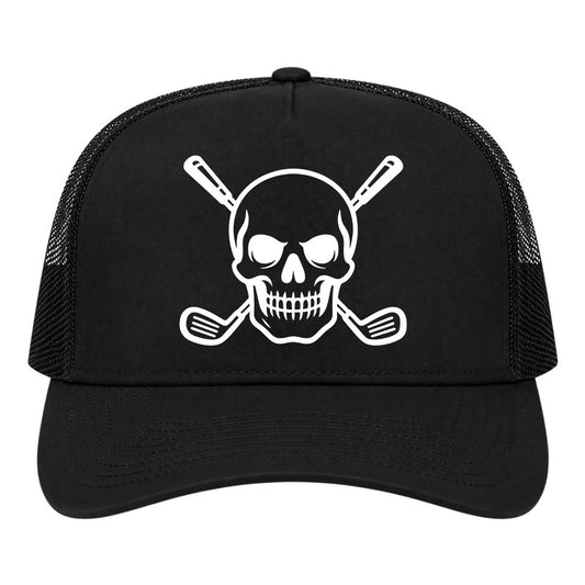Black Skull And Golf Clubs Alternative Golf Trucker Hat
