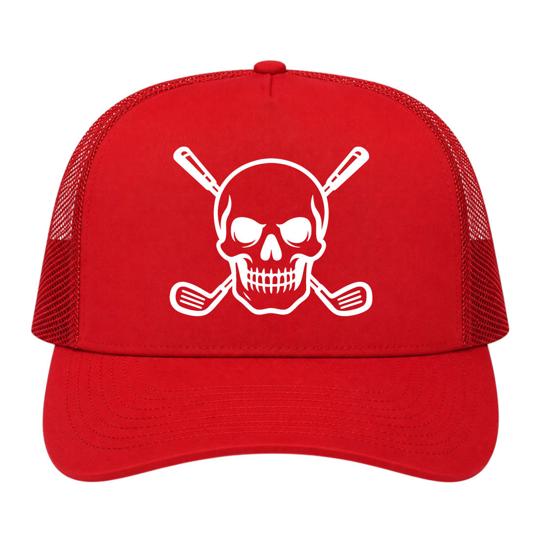 Red Skull And Golf Clubs Alternative Golf Trucker Hat