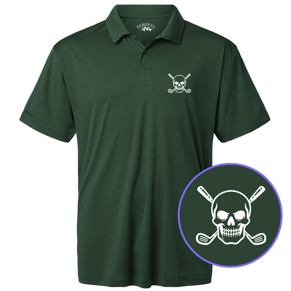 Green Skull And Golf Clubs Alternative Men's Golf Polo Shirt
