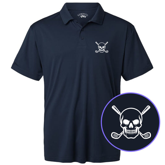 Navy Blue Skull And Golf Clubs Alternative Men's Golf Polo Shirt