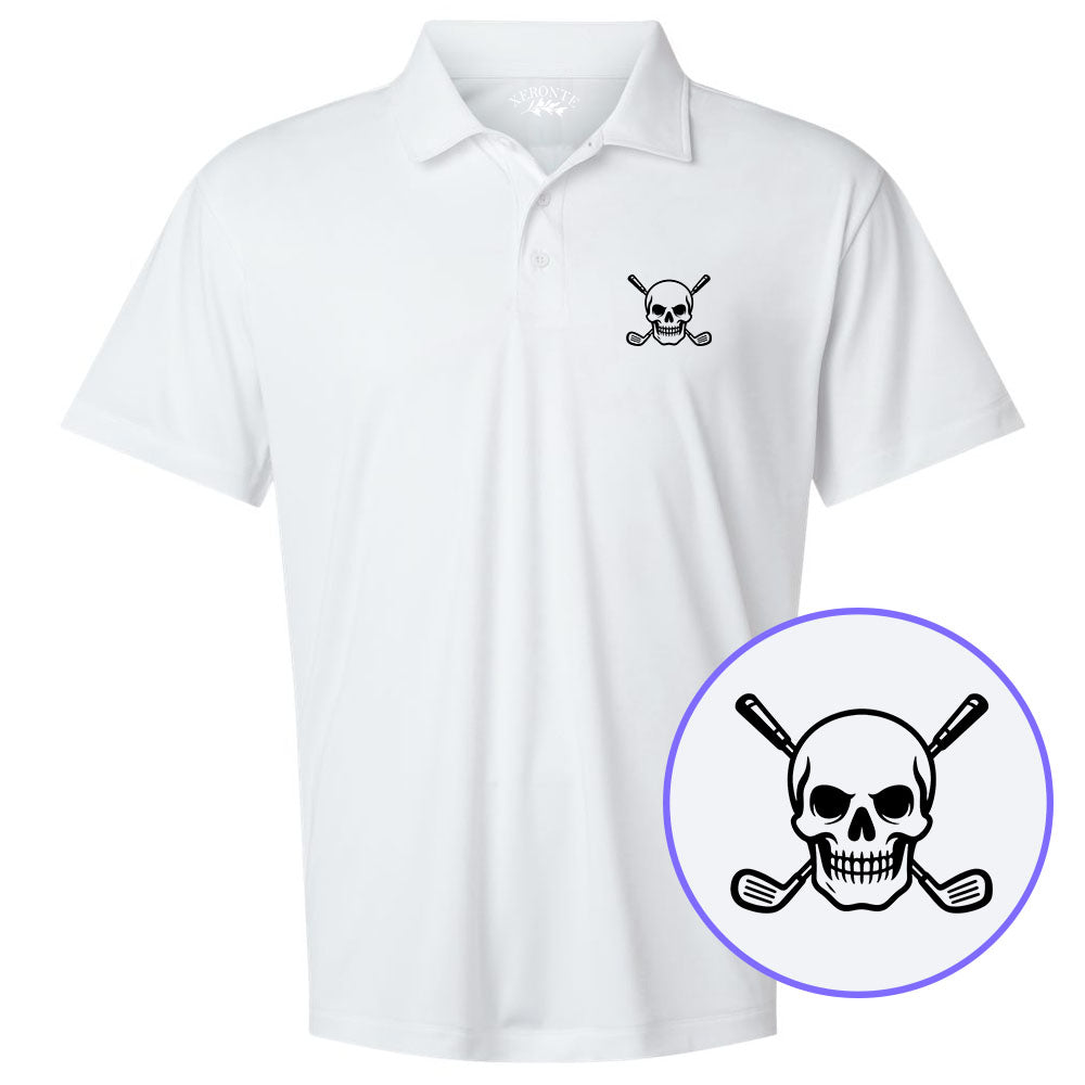 White Skull And Golf Clubs Alternative Men's Golf Polo Shirt