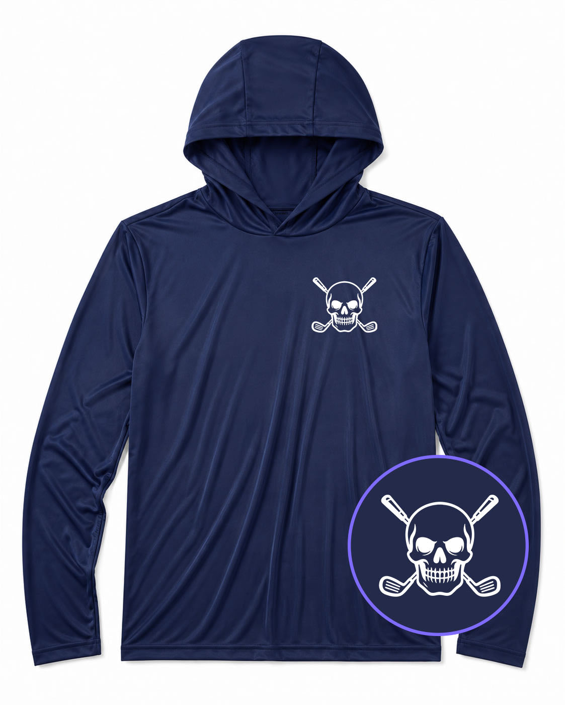 Navy Blue Skull And Golf Clubs Alternative Men's Lightweight Performance Golf Hoodie