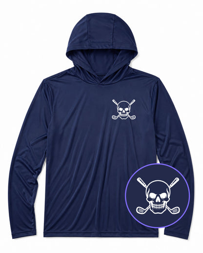 Navy Blue Skull And Golf Clubs Alternative Men's Lightweight Performance Golf Hoodie