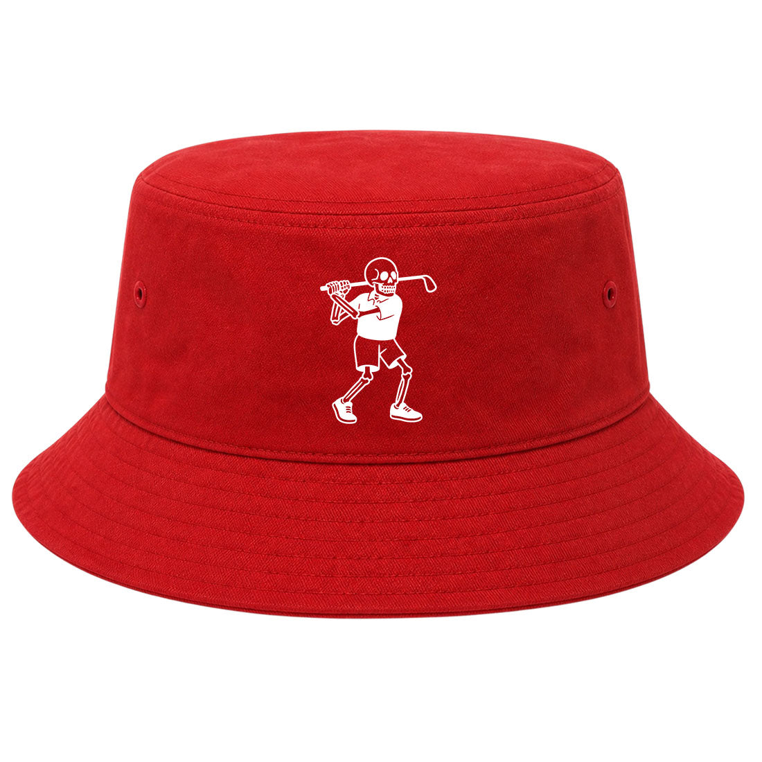 Red Skull Skeleton Golfer Golf Bucket Hat