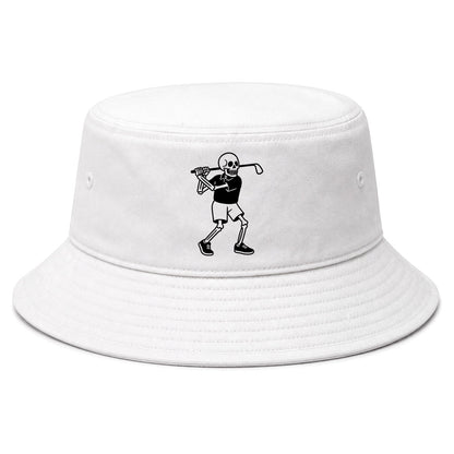White Skull Skeleton Golfer Golf Bucket Hat