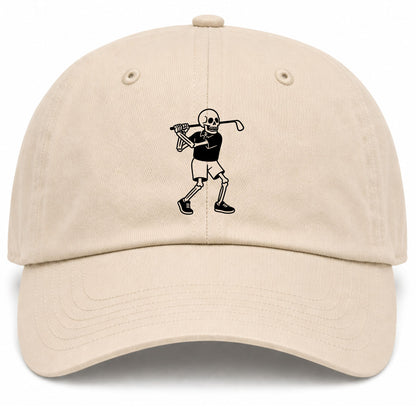 Beige Skull Skeleton Golfer Golf Dad Hat