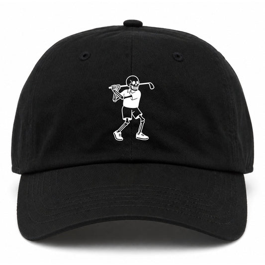 Black Skull Skeleton Golfer Golf Dad Hat
